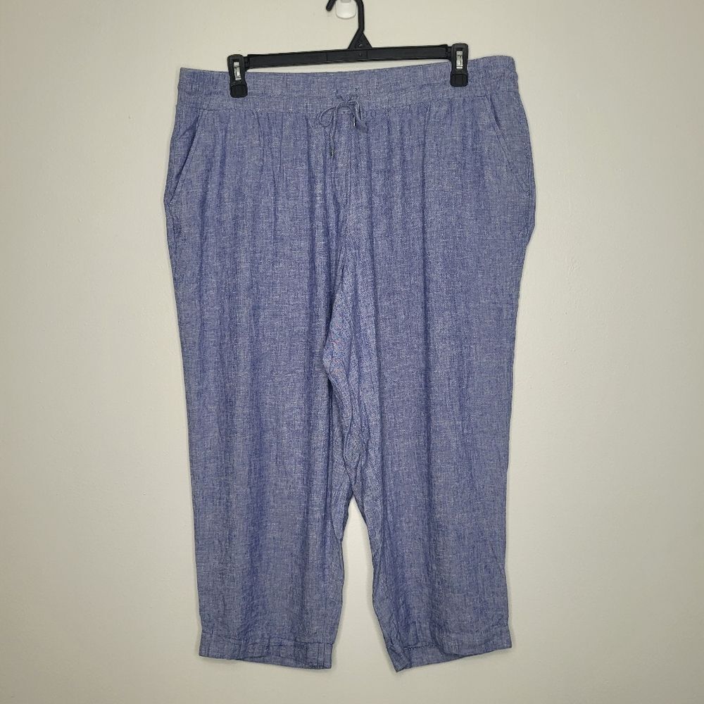 Jones New York blue linen blend cropped pull on pants size 2x beachy Vacation